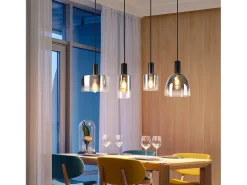 Lámpara colgante vintage para mesa de comedor, de cristal gris ahumado, E27, altura ajustable para sala de estar