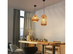 Lámpara colgante vintage para mesa de comedor NETTLIFE, diseño de farol de cuerda de cáñamo de 1 bombilla, E27, para comedor