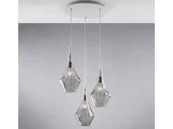 Lámpara colgante Zeus de hierro con cristal pyrex gris, 3 luces, 149 Ø50, BL270-S3-GR