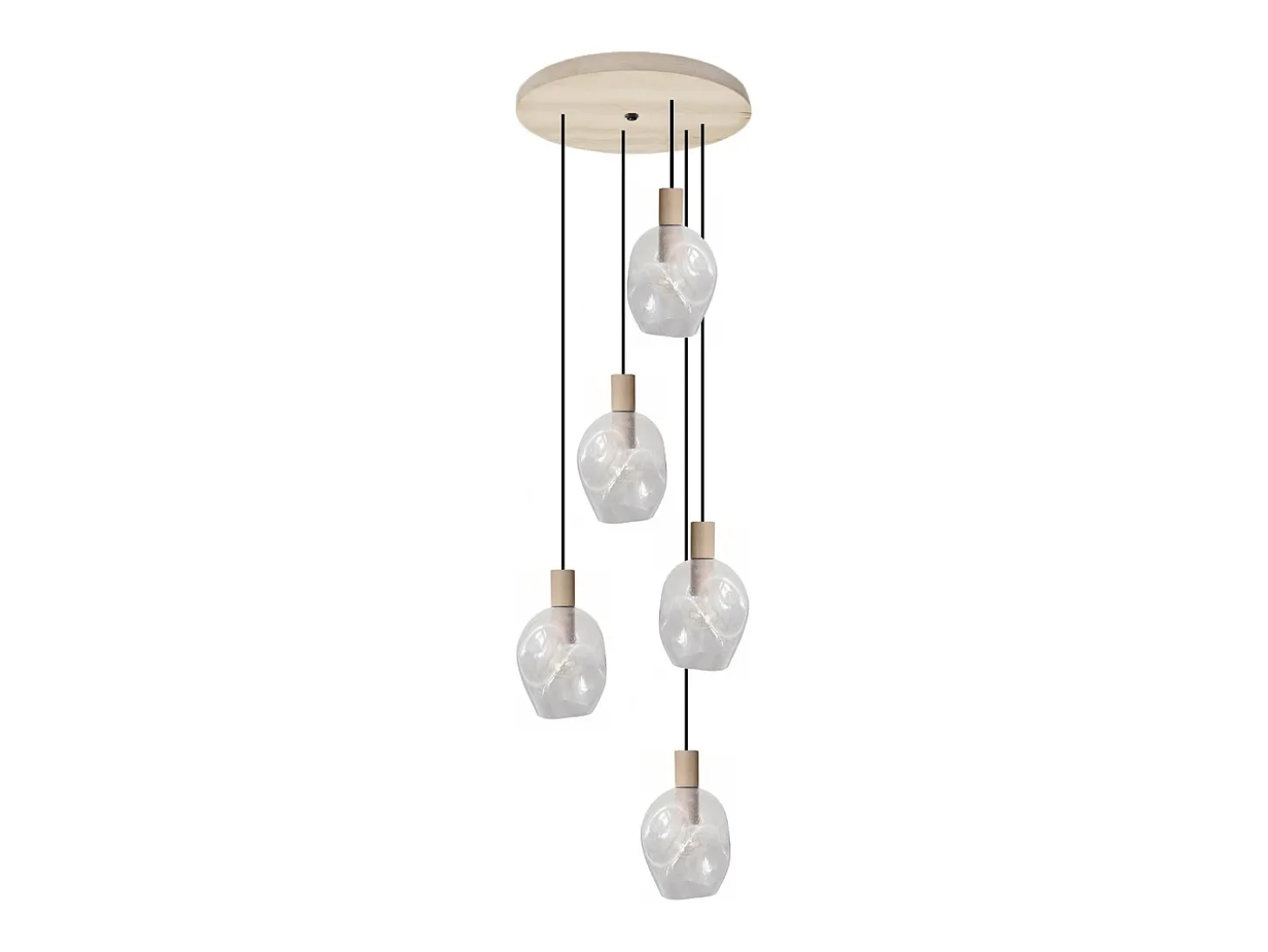 Lámpara de Araña TOSEL ,madera y cristal ,natural , P 100xD 60xD 60cm