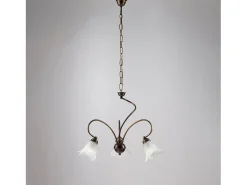 Lámpara de araña Alice en hierro lacado marrón con decoración. Difusores de oro antiguo y cristal d. 14 alabastro blanco 3 luces 106 Ø50