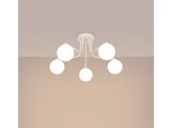 Lámpara De Araña Astral Minimalista De Acero/Vidrio - 5 Fuentes Luminosas - L.58 X A.29 Cm - Blanco