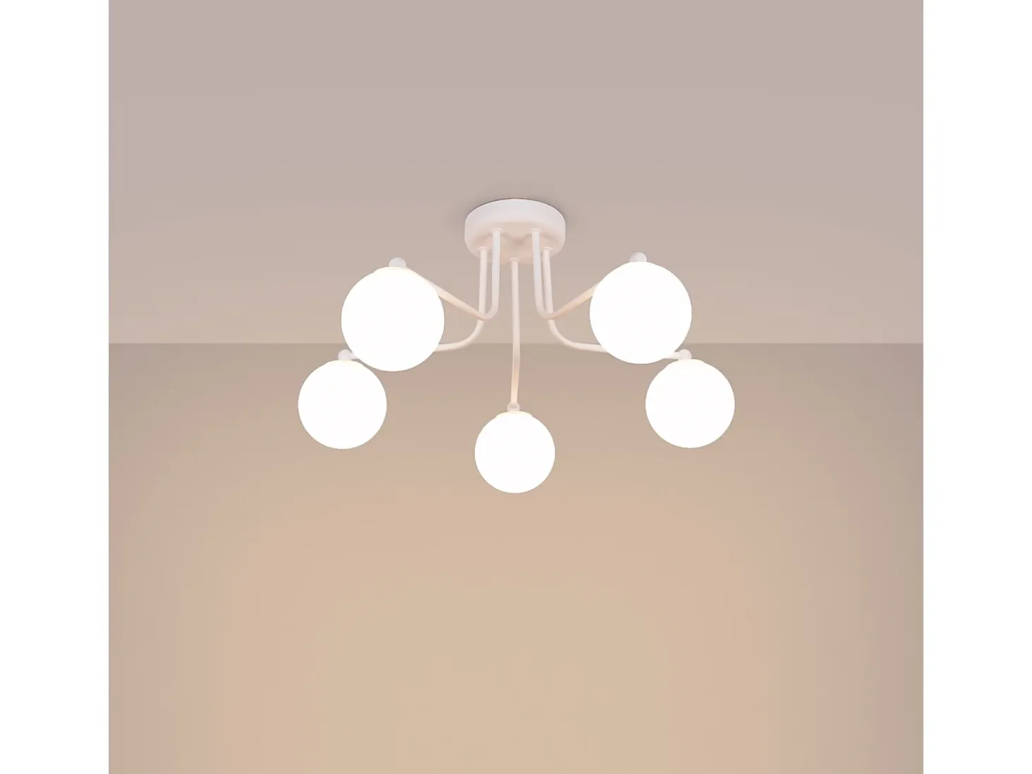 Lámpara De Araña Astral Minimalista De Acero/Vidrio - 5 Fuentes Luminosas - L.58 X A.29 Cm - Blanco
