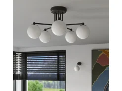 Lámpara De Araña Astral Minimalista De Acero/Vidrio - 5 Fuentes Luminosas - L.58 X A.29 Cm - Negro/Blanco