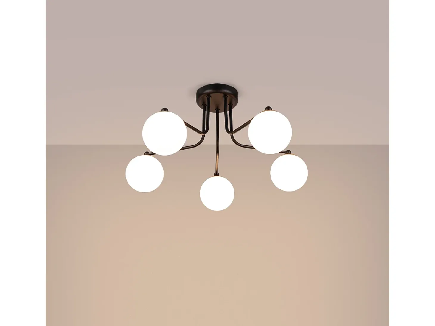Lámpara De Araña Astral Minimalista De Acero/Vidrio - 5 Fuentes Luminosas - L.58 X A.29 Cm - Negro/Blanco