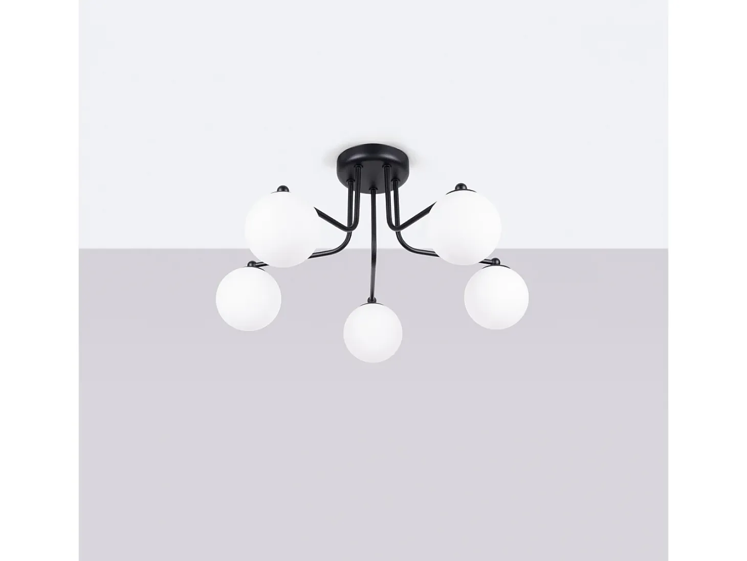 Lámpara De Araña Astral Minimalista De Acero/Vidrio - 5 Fuentes Luminosas - L.58 X A.29 Cm - Negro/Blanco