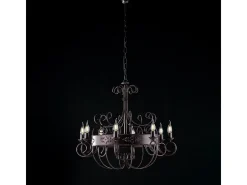 Lámpara de araña Baltimora en hierro lacado negro y óxido 8 luces 126 Ø76 BL183-8-RG