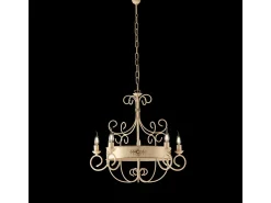 Lámpara de araña Baltimora de hierro lacado marfil, 5 luces, 120 cm, Ø60 cm, BL183-5-AV