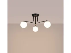 Lámpara de araña Bealy minimalista de acero/vidrio - 3 fuentes luminosas 4000K - L.62 x A.29 cm - negro/blanco