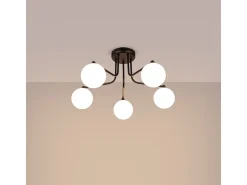 Lámpara de araña Bealy minimalista de acero/vidrio - 5 fuentes luminosas 4000K - L.58 x A.29 cm - negro/blanco