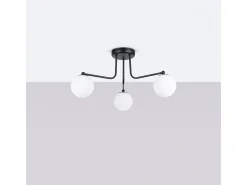 Lámpara de araña Bealy minimalista de acero/vidrio - 3 fuentes luminosas 3000K - L.62 x A.29 cm - negro/blanco