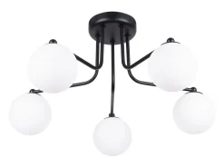 Lámpara de araña Bealy minimalista de acero/vidrio - 5 fuentes luminosas 3000K - L.58 x A.29 cm - negro/blanco