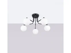 Lámpara de araña Bealy minimalista de acero/vidrio - 5 fuentes luminosas 3000K - L.58 x A.29 cm - negro/blanco