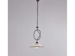 Lámpara de araña Bistrot en hierro lacado en negro y decoraciones. Efecto óxido con difusor cerámico d. 30 blanco y marrón 1 luz 105 Ø30