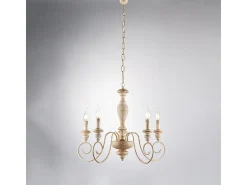 Lámpara de araña Cascina de madera y hierro blanco y gris tórtola 5 luces 115 Ø60 BL265-5-BT