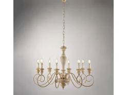 Lámpara de araña Cascina de madera y hierro blanco y gris tórtola 8 luces 121 Ø82 BL265-8-BT