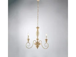 Lámpara de araña Cascina de madera y hierro blanco y gris tórtola 3 luces 113 Ø44 BL265-3-BT