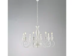 Lámpara de araña Cascina de madera y hierro lacado blanco shabby 8 luces 121 Ø82 BL265-8-BCO