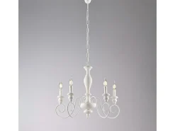 Lámpara de araña Cascina de madera y hierro lacado blanco shabby 5 luces 115 Ø60 BL265-5-BCO