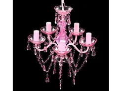 Lámpara de araña de cristal 5 bombillas rosa ES956463