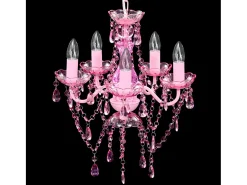 Lámpara de araña de cristal 5 bombillas rosa ES956463