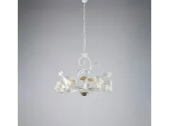 Lámpara de araña de hierro lacado blanco shabby chic, 5 luces, 142 cm, Ø65 cm, BL274-5-BCO