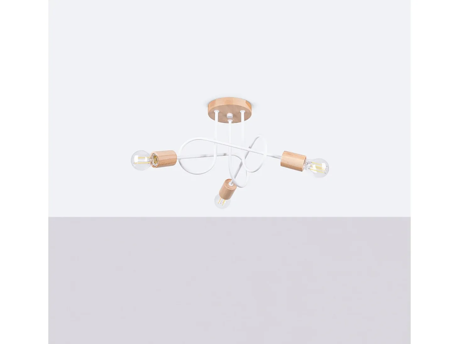 Lámpara De Araña Ember Minimalista De Acero/Madera - 3 Fuentes Luminosas - L.14 X A.26 Cm - Blanco/Madera Natural