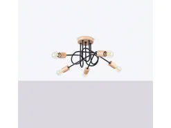 Lámpara De Araña Ember Minimalista De Acero/Madera - 5 Fuentes Luminosas - L.15 X A.26 Cm - Negro/Madera Natural