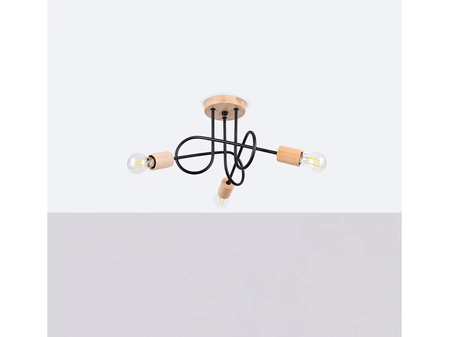 Lámpara De Araña Ember Minimalista De Acero/Madera - 3 Fuentes Luminosas - L.14 X A.26 Cm - Negro/Madera Natural