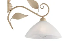 Lámpara de araña en hierro lacado en marfil con dec. Difusores de oro antiguo y cristal d. 30 alabastro blanco 2 luces L. 96 X 30