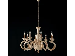 Lámpara de araña Fiorenza en madera de marfil y pan de oro 8 luces 125 Ø93 BL172-8-AV