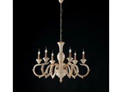 Lámpara de araña Fiorenza en madera de marfil y pan de oro 6 luces 125 Ø91 BL172-6-AV