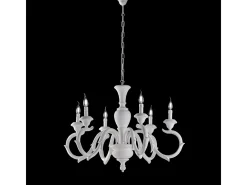Lámpara de araña Fiorenza Shabby de madera blanca, 6 luces, 125 cm, Ø91 cm, BL172-6-BCO