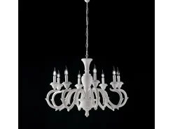 Lámpara de araña Fiorenza Shabby de madera blanca, 8 luces, 125 cm, Ø93 cm, BL172-8-BCO