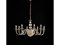 Lámpara de araña Franz en dorado con cristal transparente y pedrería 8 luces 116 Ø96 BL275-8-OR
