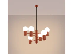 Lámpara De Araña Halo Moderno De Aluminio - 6 Fuentes Luminosas - L.64 X A.230 Cm - Ocre Rojo