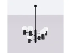 Lámpara De Araña Halo Moderno De Aluminio - 6 Fuentes Luminosas - L.64 X A.230 Cm - Negro