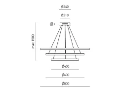 Lámpara de araña LED regulable Iole S3 60W - Suspensión moderna con 3 anillos de aluminio dorado cepillado, luz cálida 3000K, 3000lm, diseño elegante