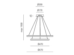 Lámpara de araña LED regulable Iole S2 40W - Suspensión moderna en oro cepillado con doble aro, luz cálida 3000K, 2000lm, diseño elegante