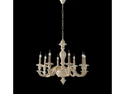 Lámpara de araña Leonardo en madera de marfil y pan de oro 6 luces 130 Ø74 BL180-6-AV