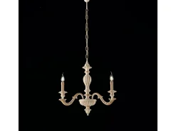 Lámpara de araña Leonardo en madera de marfil y pan de oro 3 luces 117 Ø43 BL180-3-AV