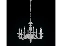 Lámpara de araña Leonardo Shabby de madera blanca, 8 luces, 130 cm, Ø80 cm, BL180-8-BCO