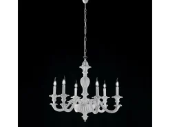 Lámpara de araña Leonardo Shabby de madera blanca, 6 luces, 130 cm, Ø74 cm, BL180-6-BCO