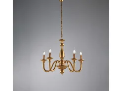 Lámpara de araña Lucca de madera dorada antigua, 5 luces, 116 cm, Ø62 cm, BL271-5-OR