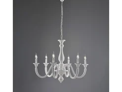 Lámpara de araña Lucca Shabby de madera blanca, 6 luces, 129 cm, Ø86 cm, BL271-6-BCO