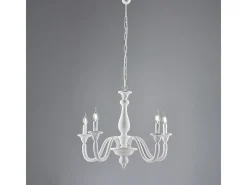 Lámpara de araña Lucca Shabby de madera blanca, 5 luces, 116 cm, Ø62 cm, BL271-5-BCO
