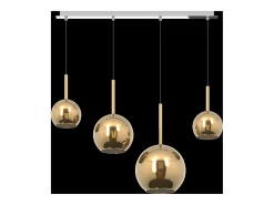 Lámpara de araña moderna Future de 4 luces con colgante de cristal dorado - Casquillo E27 máx. 60 W - Estructura cromada 88 x 25 x 220 cm