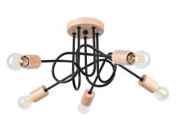 Lámpara de araña Sparkon minimalista de acero/madera - 5 fuentes luminosas 3000K - L.15 x A.26 cm - negro/madera natural