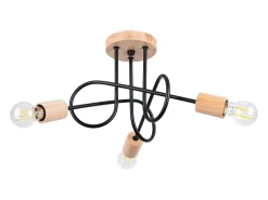 Lámpara de araña Sparkon minimalista de acero/madera - 3 fuentes luminosas 4000K - L.14 x A.26 cm - negro/madera natural