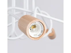 Lámpara de araña Sparkon minimalista de acero/madera - 5 fuentes luminosas 3000K - L.15 x A.26 cm - blanco/madera natural